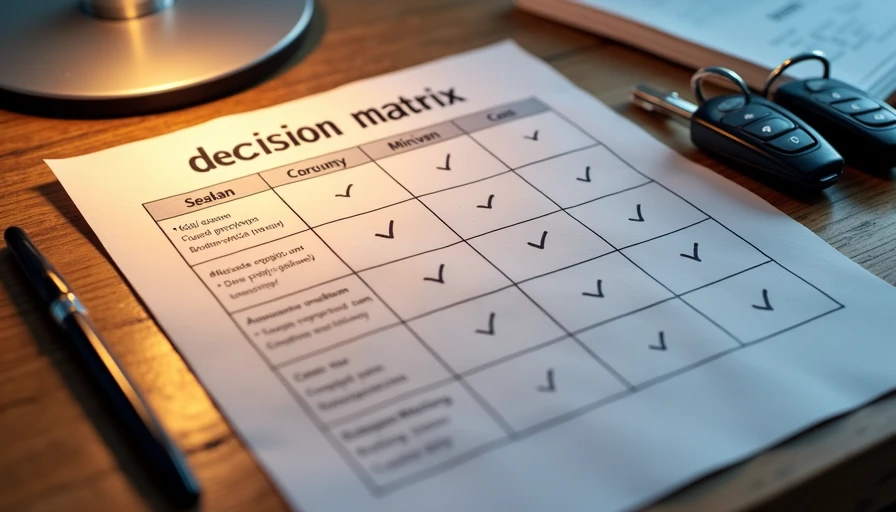 Decision matrix comparing sedan crossover and minivan for families