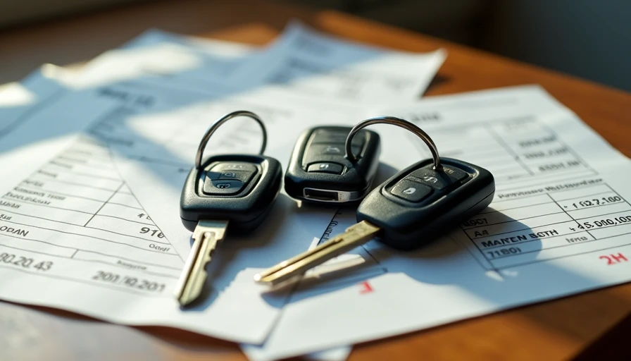 Used car keys resting on vehicle history reports and maintenance records